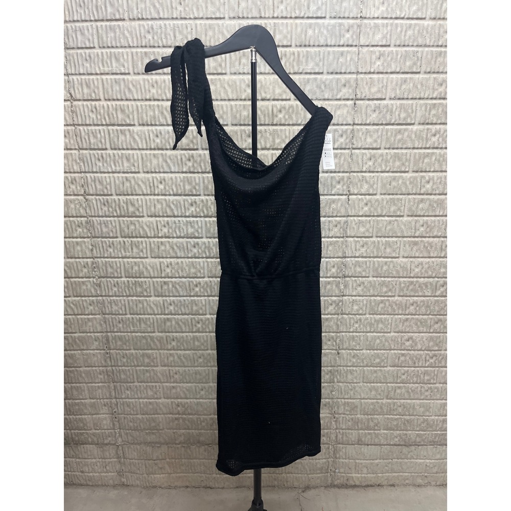 Cupshe Black One Shoulder Crochet Mesh Swim Cover Up Dress XS SU2204007